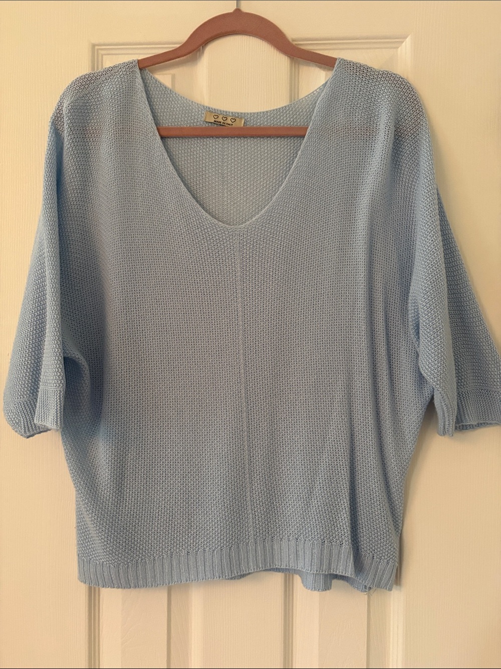 Light Blue Knit V-Neck Summer Sweater - one size